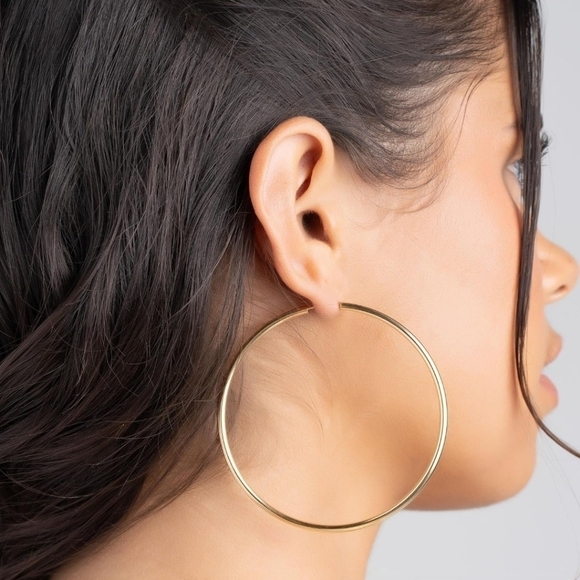 Jewelry - 18k Yellow Gold Womens Hoop Earrings 70mm Classic Contemporary Statement Staple